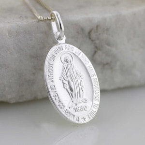 The Miraculous Necklace,  Sterling Silver Holy Mary Pendant, Silver Religious Medal, La Milagrosa, Miraculous Medal, Mary Medal Necklace