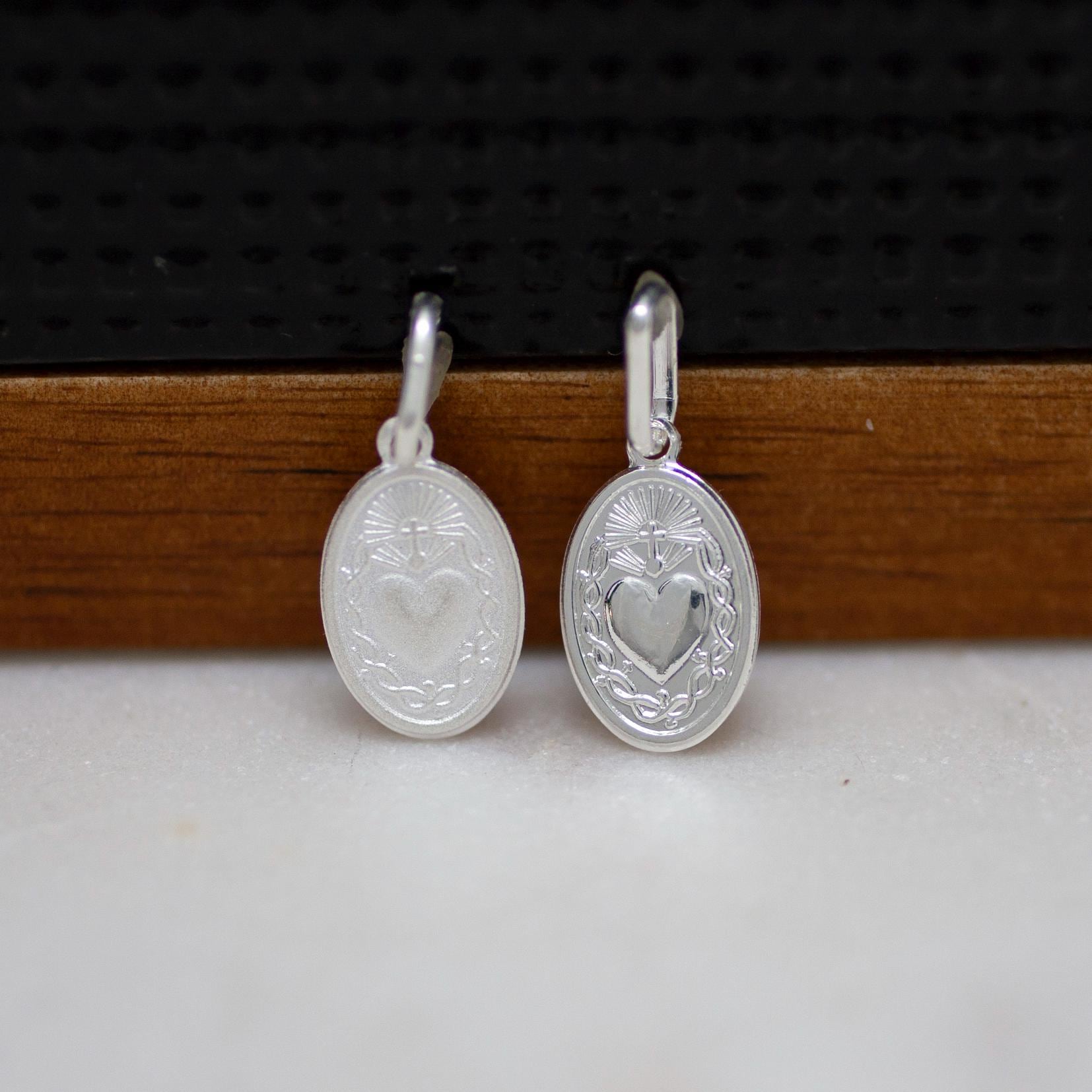 Sacred Heart of Jesus Medal, Sacred Heart Necklace, Sterling