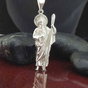 Sterling Silver St Jude Necklace, Sterling Silver Extra Large  Saint Jude Apostle Necklace Oxidized, Silver St Jude Pendant, San Judas Tadeo