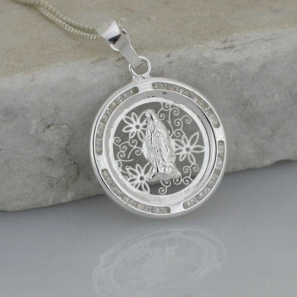Our Lady of Guadalupe Necklace, Sterling Silver Guadalupe Necklace, Silver Guadalupe  Medal, Virgen de Guadalupe, Lady of Guadalupe