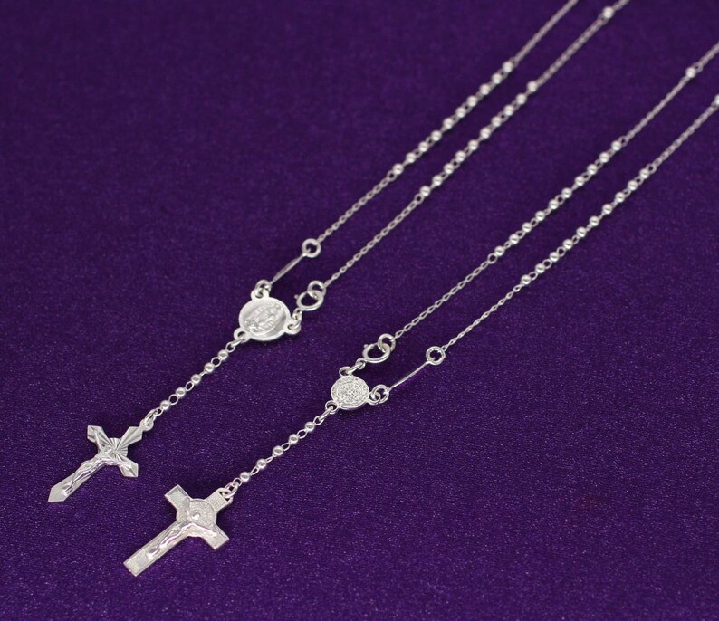 Silver Rosary Necklace 925 Sterling Silver Rosary Beads Etsy