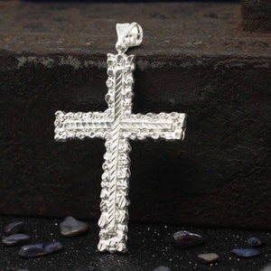 Silver Large Cross Necklace, Silver Modern Cross necklace, Extra Large Crucifix Cross Pendant, Solid Silver Cross Necklace, Silver Crucifix