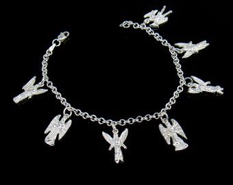 Sterling Silver Seven Archangel Bracelet, Silver Archangel Charm Bracelet Prayer, Angels Religious Charm Bracelet