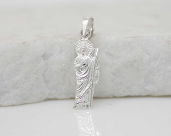 Sterling Silver St Jude Necklace, SMALL Sterling Silver Saint Jude Apostle Necklace, St Jude Pendant, Silver St Jude Thaddeus Necklace