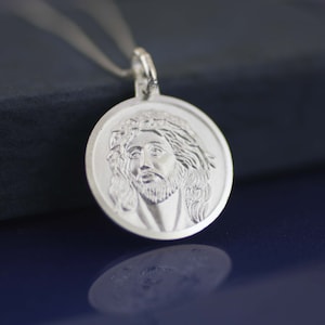 Jesus Christ Medal, Jesus Necklace, Jesus Face Medal, Sterling Silver Divine Face of Jesus, Face of Divine Mercy Charm