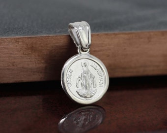 The Miraculous Necklace, Sterling Silver Holy Mary Small Pendant, Silver Religious Medal, La Milagrosa, Miraculous Medal, Mary Medal