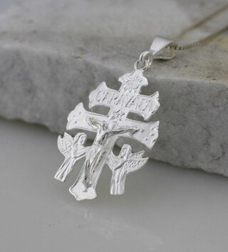 Collana Croce Caravaca In Argento 925 Per Uomo E Donna - Gioiello Religioso Cristiano Con Ciondolo Protettivo, Catena Inox 22+2 Pollici - Regalo Compleanno, Natale