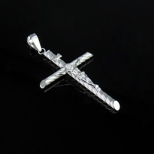 Silver Large Cross Necklace, Sterling Silver Diamond Cut Large Tube Crucifix Necklace, Large Silver Cross Necklace, Men&#39;s Cross Necklace