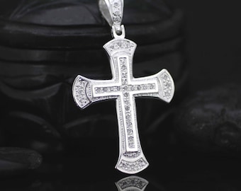 Cross Necklace, Sterling Silver Cross Necklace, Silver Cross With Cz Pendant, Sterling Silver Cross with CZ, Men Necklace, Cz Large Cross