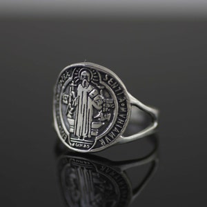 St Benedict Ring, Sterling Silver Saint Benedict Ring, Sterling Silver 925 San Benito, Silver St Benedict Ring, Catholic Jewelry,