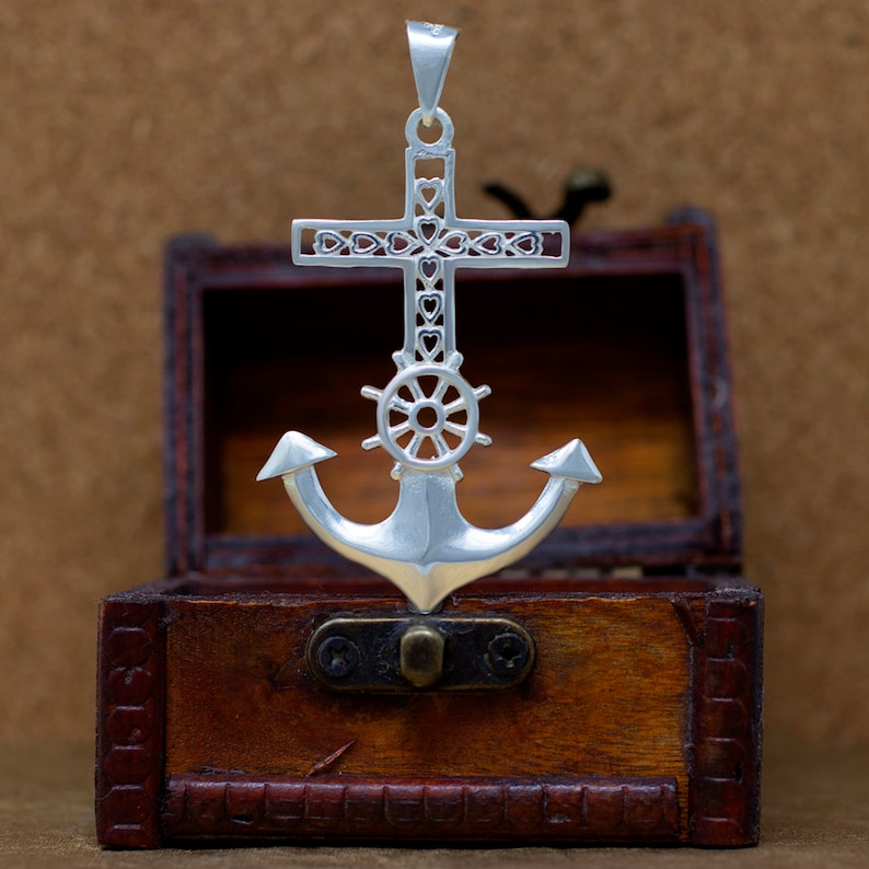 Large Anchor Necklace Silver Men/'s Necklace Silver Anchor Necklace Sterling Silver Solid Anchor Medal Large Cross Necklace Nautical