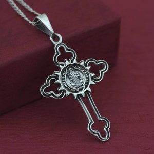 Saint Benedict Cross, St Benedict Cross Necklace, Sterling Silver Saint Benedict Necklace, Silver St Benedict, Catholic Necklace, San Benito