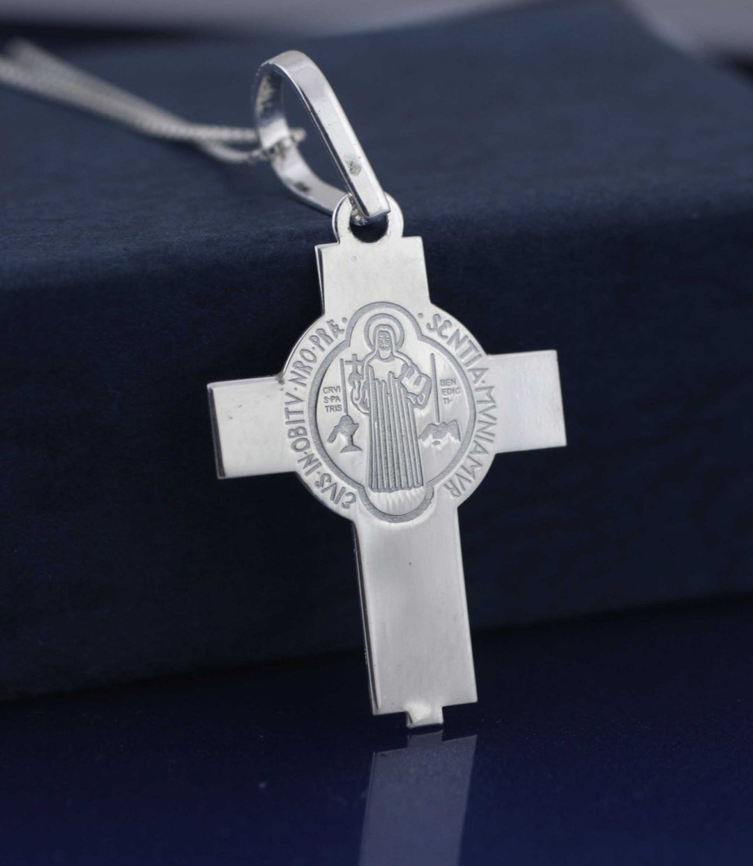 Saint Benedict Cross, St Benedict Cross Necklace. Sterling Silver Saint ...