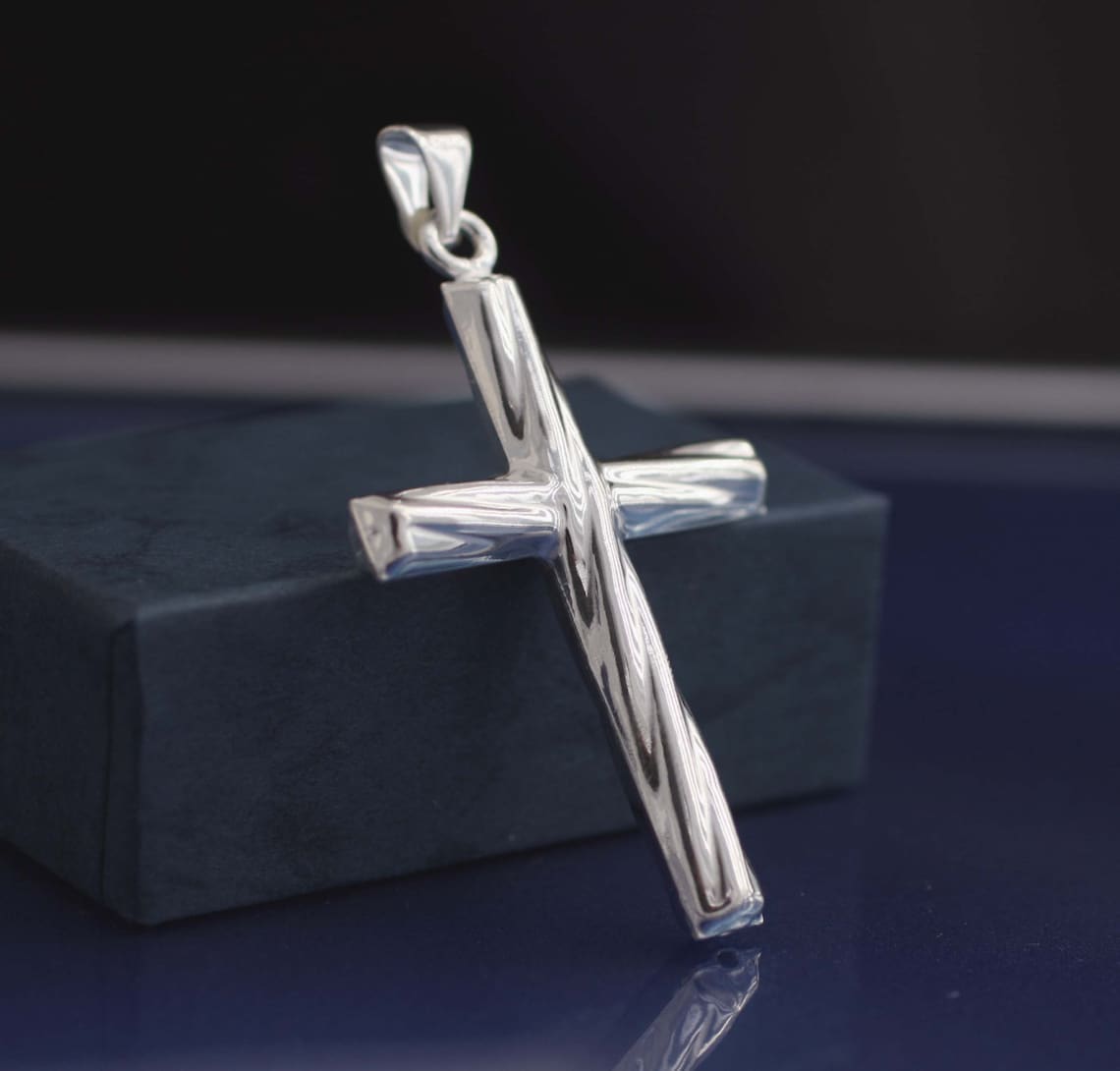 Sterling Silver Large Cross Necklace Silver Twisted Cross Etsy