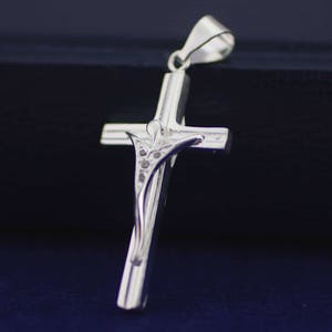 Silver Cross Necklace, Sterling Silver Modern Crucifix Cross Pendant, Silver Crucifix with CZ, Men Cross Necklace, CZ Silver Crucifix