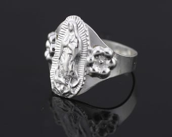 Silver Guadalupe Ring, Our Lady Guadalupe  Ring, Sterling Silver 925 Guadalupe Ring, Virgin of Guadalupe Ring, Catholic jewelry