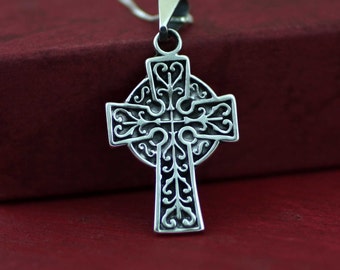 Sterling Silver Celtic Cross, Sterling Silver Cross Necklace, Silver Irish Celtic Cross, Celtic Cross Necklace, Medieval Cross Necklace