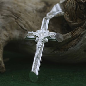 Sterling Silver Cross Necklace, Silver Crucifix Cross Pendant, Silver Crucifix with CZ, Catholic Necklace, SMALL Silver Crucifix