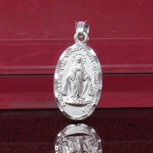 The Miraculous Necklace, Sterling Silver Holy Mary Pendant, Silver Religious Medal, La Milagrosa, Miraculous Medal, Mary Medal Necklace