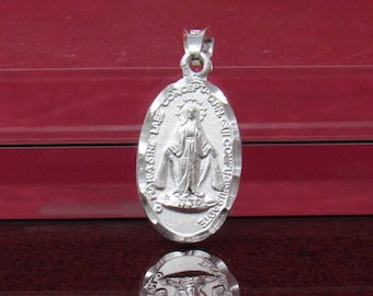 The Miraculous Necklace, Sterling Silver Holy Mary Pendant, Silver Religious Medal, La Milagrosa, Miraculous Medal, Mary Medal Necklace