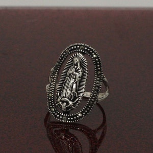 Our Lady Guadalupe Ring, Sterling Silver Large Woman Ring, Sterling Silver 925 Large Guadalupe Ring, Oxidized Silver Guadalupe Ring
