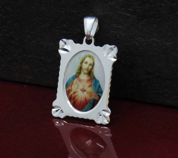 Sacred Heart of Jesus Necklace Sterling Silver Jesus with | Etsy