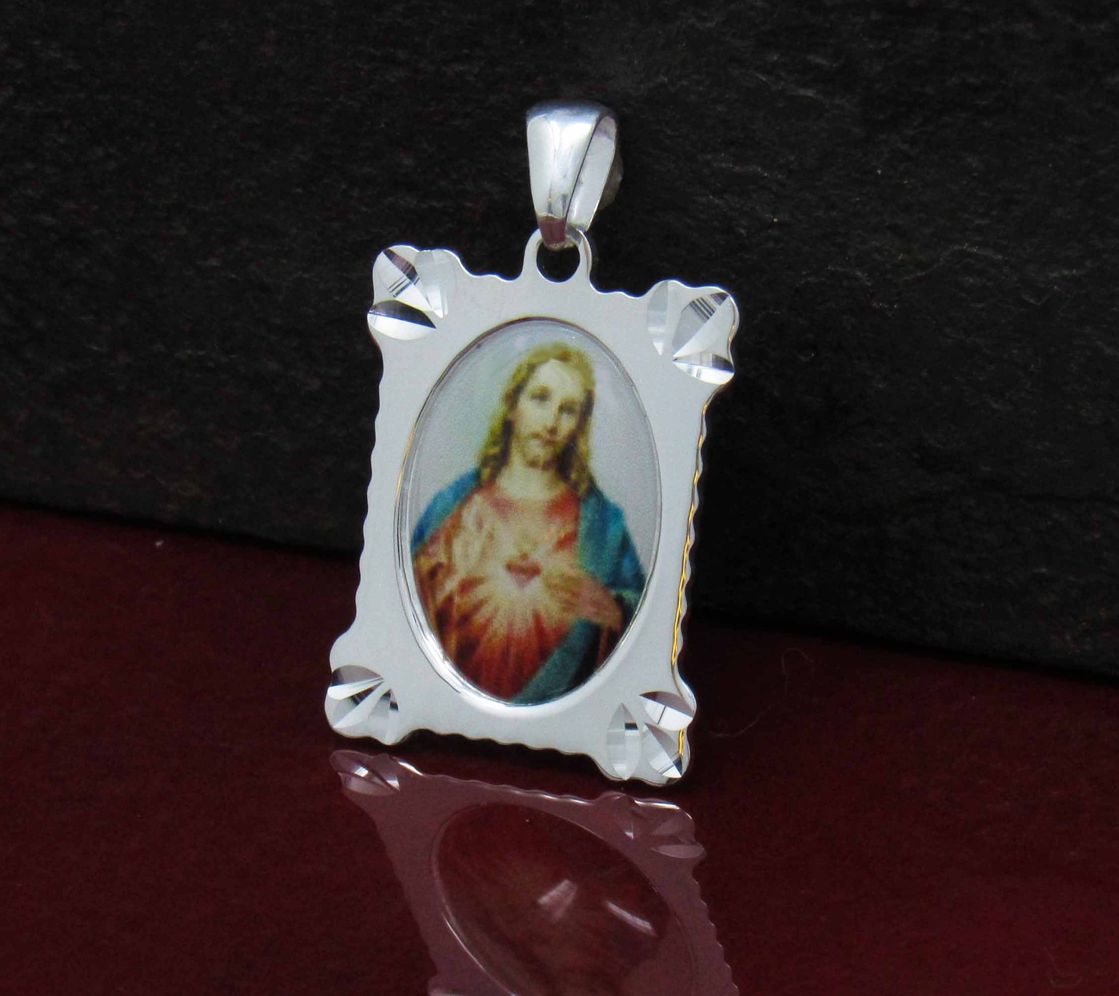 Sacred Heart of Jesus Necklace Sterling Silver Jesus with | Etsy