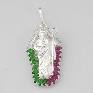 Sterling Silver St Jude Necklace, Sterling Silver 925 Saint Jude Apostle Necklace, Large Silver St Jude Thaddeus Pendant, San Judas Tadeo