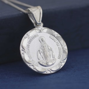 The Miraculous Necklace, Sterling Silver Holy Mary Pendant, Silver Religious Medal, La Milagrosa, Miraculous Medal, Mary Medal Necklace