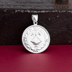 San Juan de Los Lagos, Sterlingsilber San Juan Halskette, Unsere Dame von San Juan de Los Lagos, Silber San Juan Medaille. Stempel Leichtgewicht Medaille
