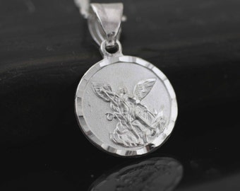 Sterling Silver St. Michael Necklace, Saint Michael Archangel Pendant. Small St Michael Medal. Sterling Silver Medal, St Michael Prayer