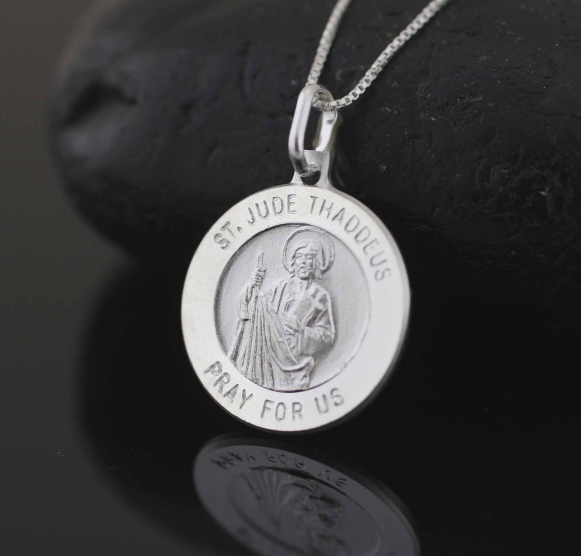 St. Jude Medal Saint Jude Necklace Sterling Silver St Jude Etsy