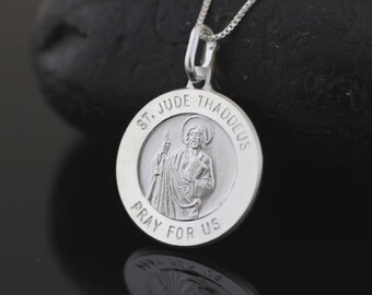 St. Jude Medal, Saint Jude Necklace, Sterling Silver St Jude Necklace, Silver Saint Jude Medal, Saint of Hope and Impossible Causes