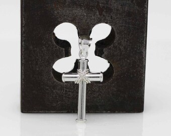 Silver Cross Necklace, Sterling Silver Wide Cross Pendant, Silver Crucifix, Medium Cross Necklace, Cross Pendant With Wire, Silver Crucifix