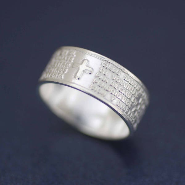 Sterling Silver Our Father Lord Prayer Ring (in Spanish), Silver Lord's Prayer Band Ring, Padre Nuestro Lords Prayer Ring Silver Band