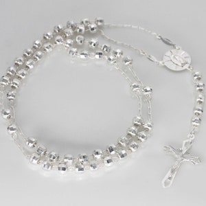 Silver Rosary Necklace, Sterling Silver Diamond Cut Rosary Necklace, Silver Catholic Rosary Necklace, Silver Bead Rosary 6mm, Men Rosary