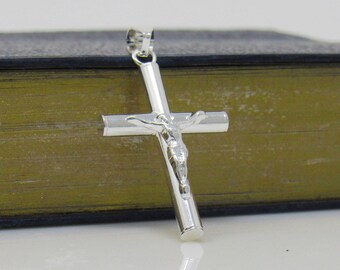 Silver Cross Necklace, Sterling Silver Crucifix Cross Pendant, Silver Crucifix, Cross Necklace, Silver Crucifix