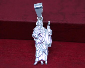Sterling Silver St Jude Necklace, Sterling Silver Saint Jude Apostle Necklace, St Jude Pendant, Silver St Jude Thaddeus Necklace