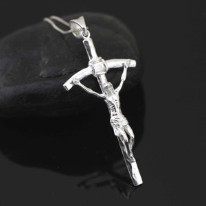 Silver Large Cross Necklace, Sterling Silver Large Crucifix Necklace, Large Silver Cross Necklace, Men&#39;s Cross Necklace, Solid Silver Cross