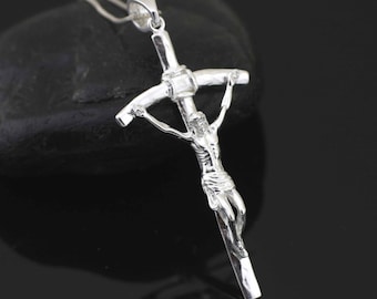 Silver Large Cross Necklace, Sterling Silver Large Crucifix Necklace, Large Silver Cross Necklace, Men's Cross Necklace, Solid Silver Cross