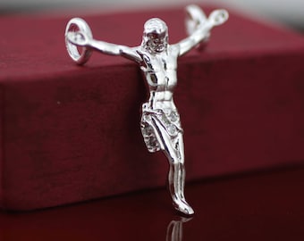 Jesus Christus Halskette, kleine Jesus Christus Arme offen Halskette, Sterling Silber Jesus Anhänger, Silber Kruzifix, kleine Männer Halsketten,