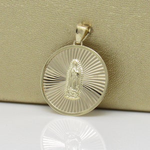 10K Guadalupe Necklace, 10K Gold Our Lady of Guadalupe Necklace, 10K Diamond Cut Gold Guadalupe Medal, Communion Necklace, Baptism Necklace