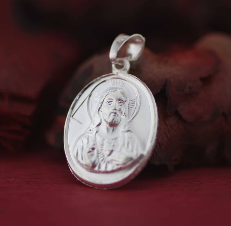 Silver Jesus Necklace Sterling Silver Jesus Oval Medal Etsy