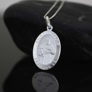 Médaille Saint François, pendentif catholique, pendentif Saint François, médaille Saint François d'Assise en argent, collier médaille Saint François d'Assise
