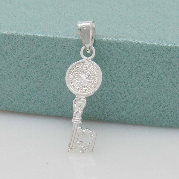 St Benedict key, Small Saint Benedict key Necklace, St Benedict key Charm, Sterling Silver St Benedict key, St Benedict, San Benito