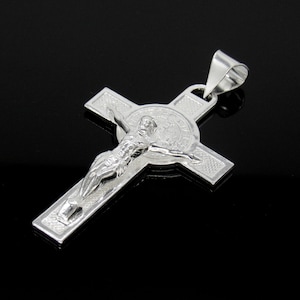 Silver St Benedict Crucifix, St Benedict Cross Necklace. Saint Benedict Cross. Sterling Silver St Benedict, Large Saint Benedict Cross