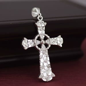 Silver Large Nugget Cross Necklace, Sterling Silver Cross Necklace, Crucifix Cross Pendant, Large Cross Necklace, Mens Jewelry, Men Necklace