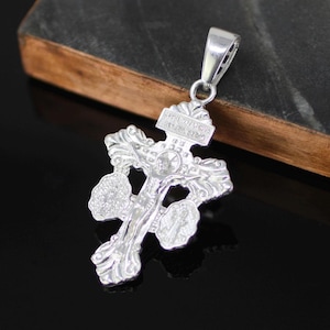 Crucifijo del Perdón, Collar de Crucifijo de Jesús en Plata, Medalla Milagrosa, Cruz de San Benito, Cruz del Perdón, Collar de Cruz Grande, Collar para Hombre