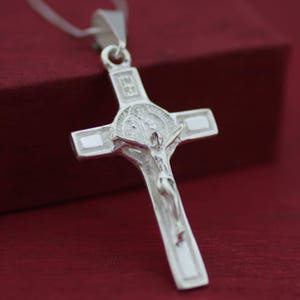 Silver St Benedict Crucifix, St Benedict Cross Necklace. Saint Benedict Cross. Sterling Silver St Benedict, Solid Saint Benedict Cross