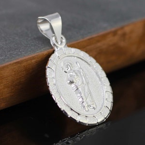 Silver Saint Jude Medal, Sterling Silver St Jude Medal, Saint Jude Oval Medal Necklace, St Jude Thaddeus Necklace, Catholic Pendant